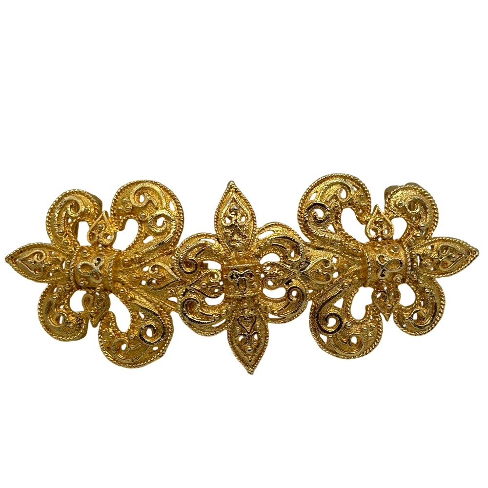 Mimi Di N 1989 Vintage Gold Fleur De Lis Two Piece Belt Buckle Statement